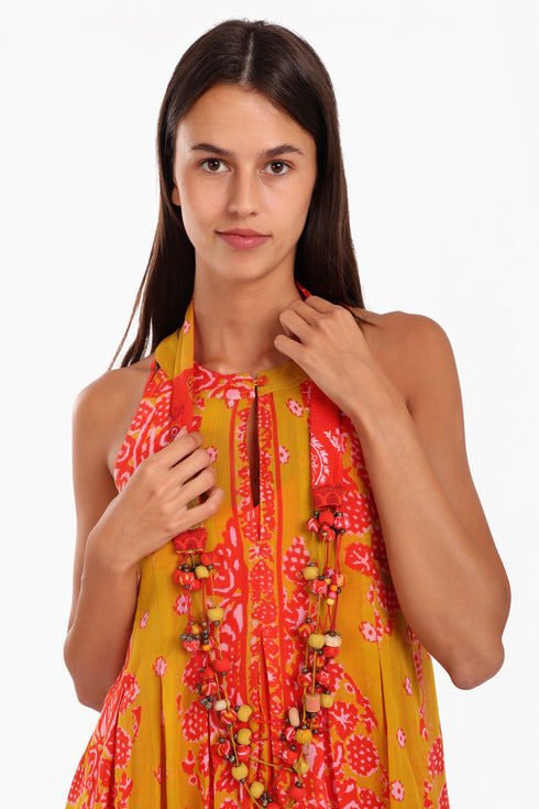 Sleeveless long dress in cotton voile